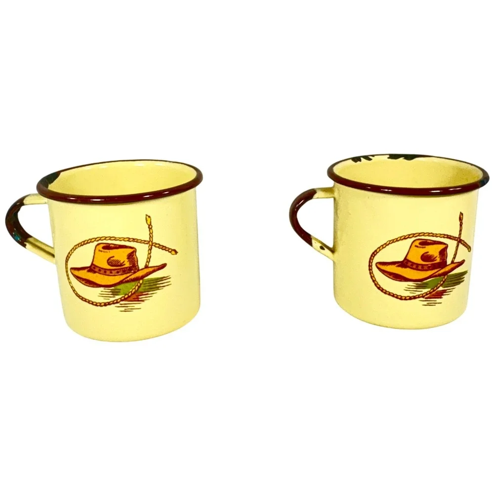 Vintage Monterrey Western Ware‎ Enamelware Mugs Set of 2